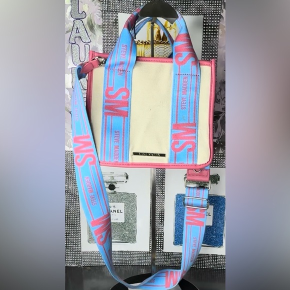 Steve Madden Bags Steve Madden Euc Canvas Blue Prink Cream